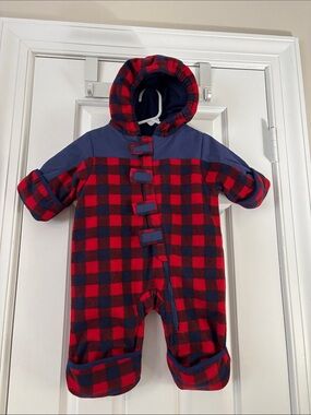 Red & Navy Plaid Hooded Baby One-Piece - Cozy Winter Bodysuit